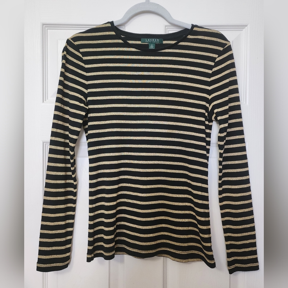 Ralph Lauren Sparkly Black & Gold Long Sleeved Top.  Size M